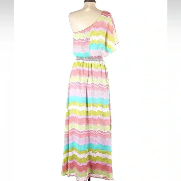 Jessica Simpson One Shoulder Rainbow Maxi Dress Women’s Size 4 Small - Picture 2 of 6